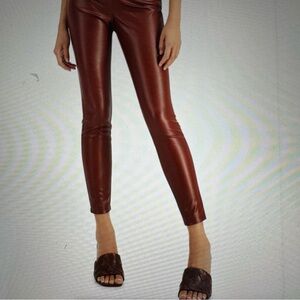 Lysse Faux Leather Leggings-Red Brick Color